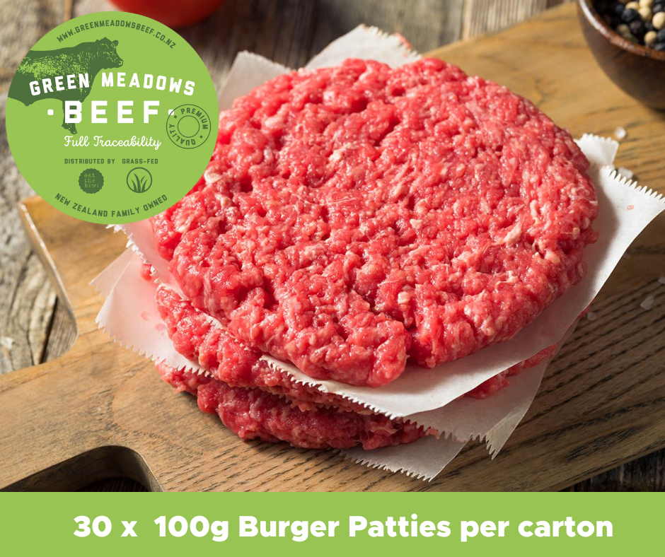 Green Meadows, Budget Beef Burger Patties 100g x30, 3kg per box