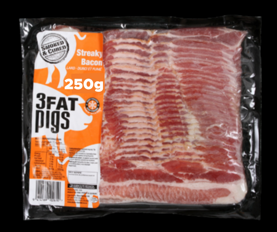 3 Fat Pigs Streaky Bacon 250gm