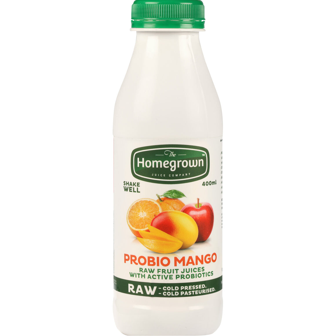 400ML Homegrown PROBIO MANGO, Orange & Apple, raw, cold pressed juice