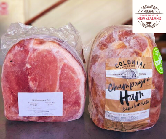 Manuka Smoked Champagne Ham (half), Semi Boneless average 4-4.5kg each, price per kg