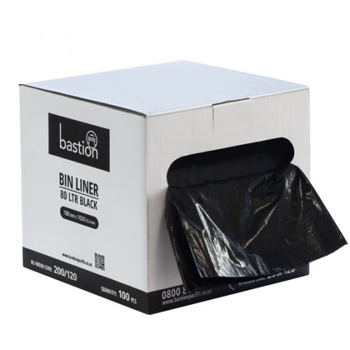 (DIS) Garbage bag, Bastion Bin Liners in a Box, 80L 1020L x 780W (mm), Black