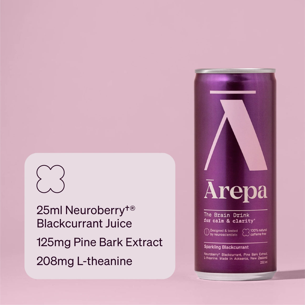 Arepa Calm + Clarity, Sparkling Black Currant, Cans, 250ml