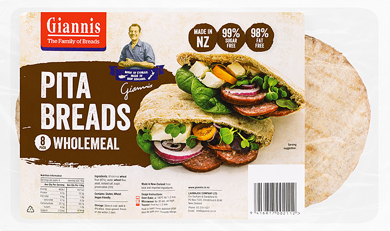 Gianni's Pita Bread Wholemeal Pocket 8pc (99% sugar and fat free)