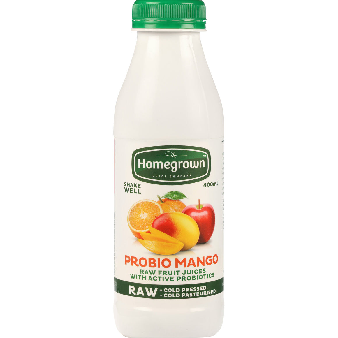 400ML Homegrown RAW cold pressed Probio Mango, Orange & Apple
