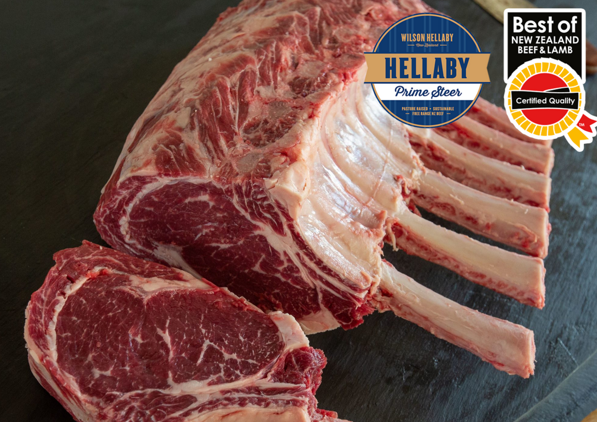 NZ Hellaby Prime Steer Beef OP Rib  Eye Bone in  7-8KG each. Price /KG. Average Price per roll: 400WST-500WST