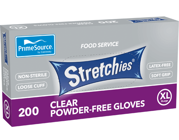 Glove Plastic Clear 'Stretchies' (XL)Powder Free. 200 Gloves